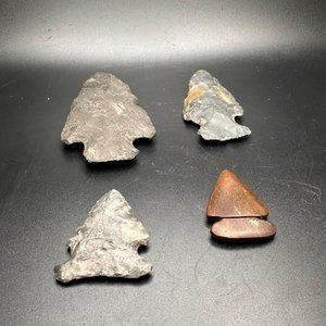 Lot of 4 Vintage Native American Artifacts - 3 Flint Arrowheads (NY Provenance)